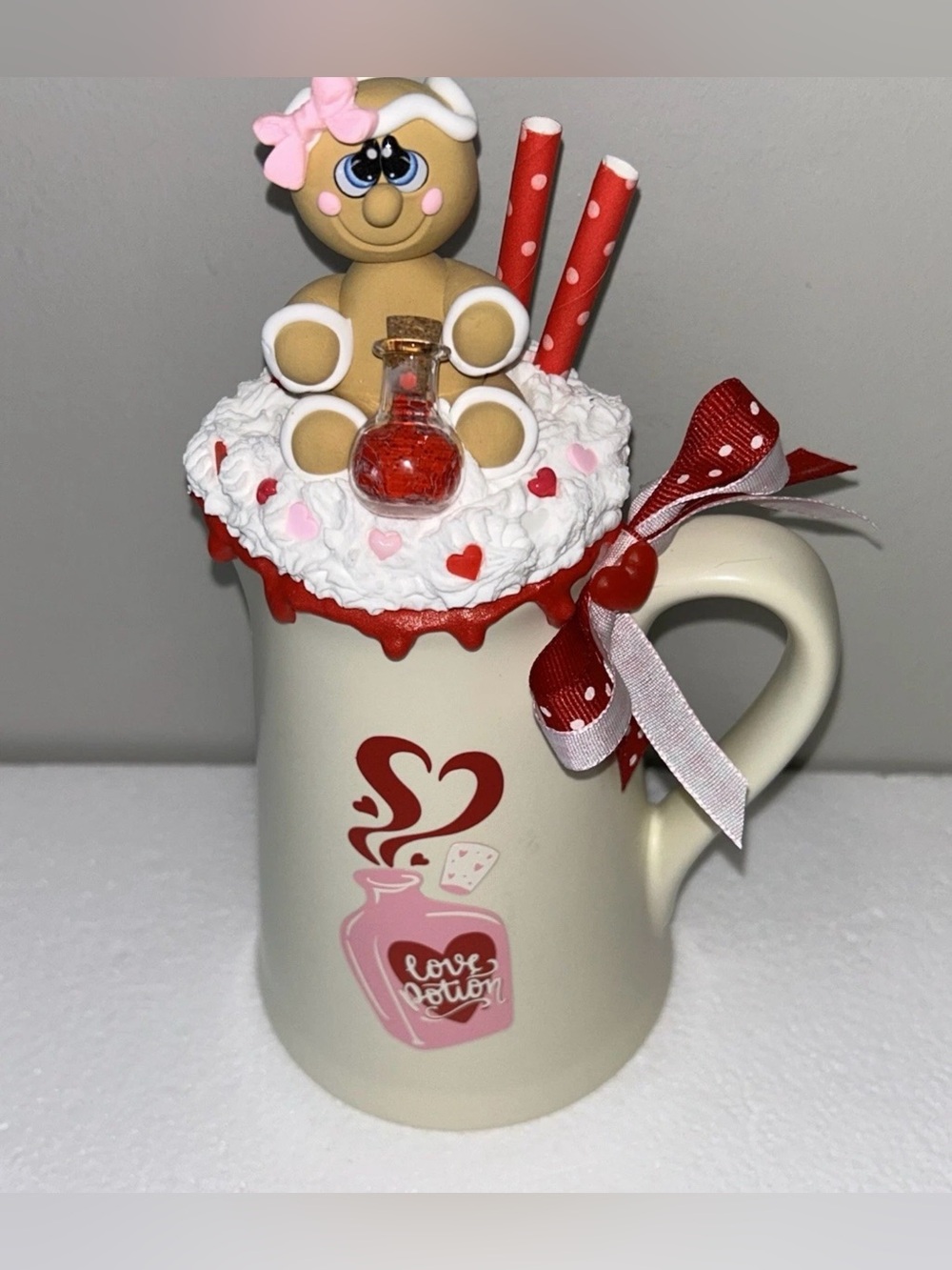 Love Potion Decorative Pitcher Fake Gingerbread and Whip Cream Handmade